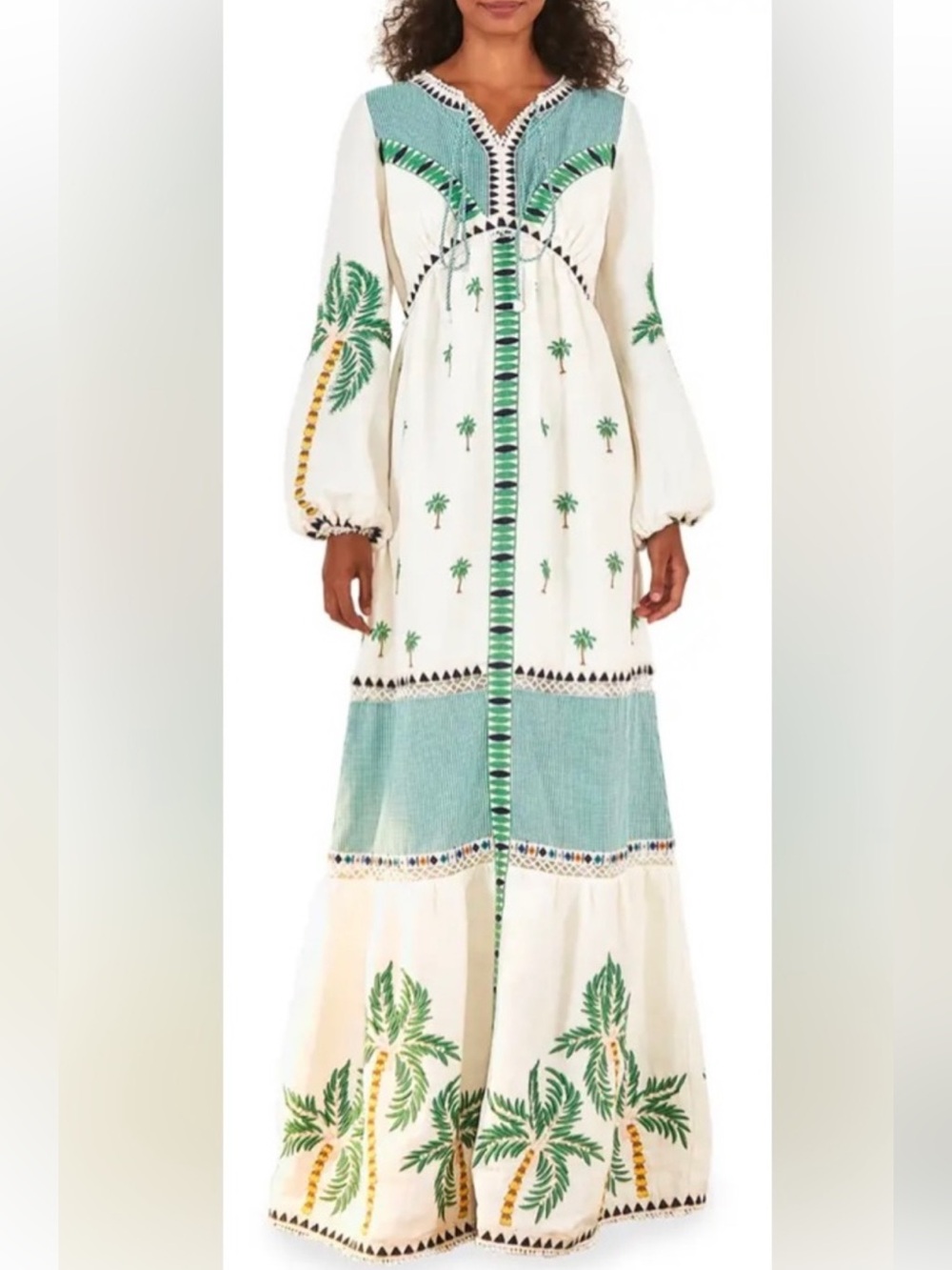 FARM Rio White and Green Palm-Print Maxi Dress - Picture 2 of 10